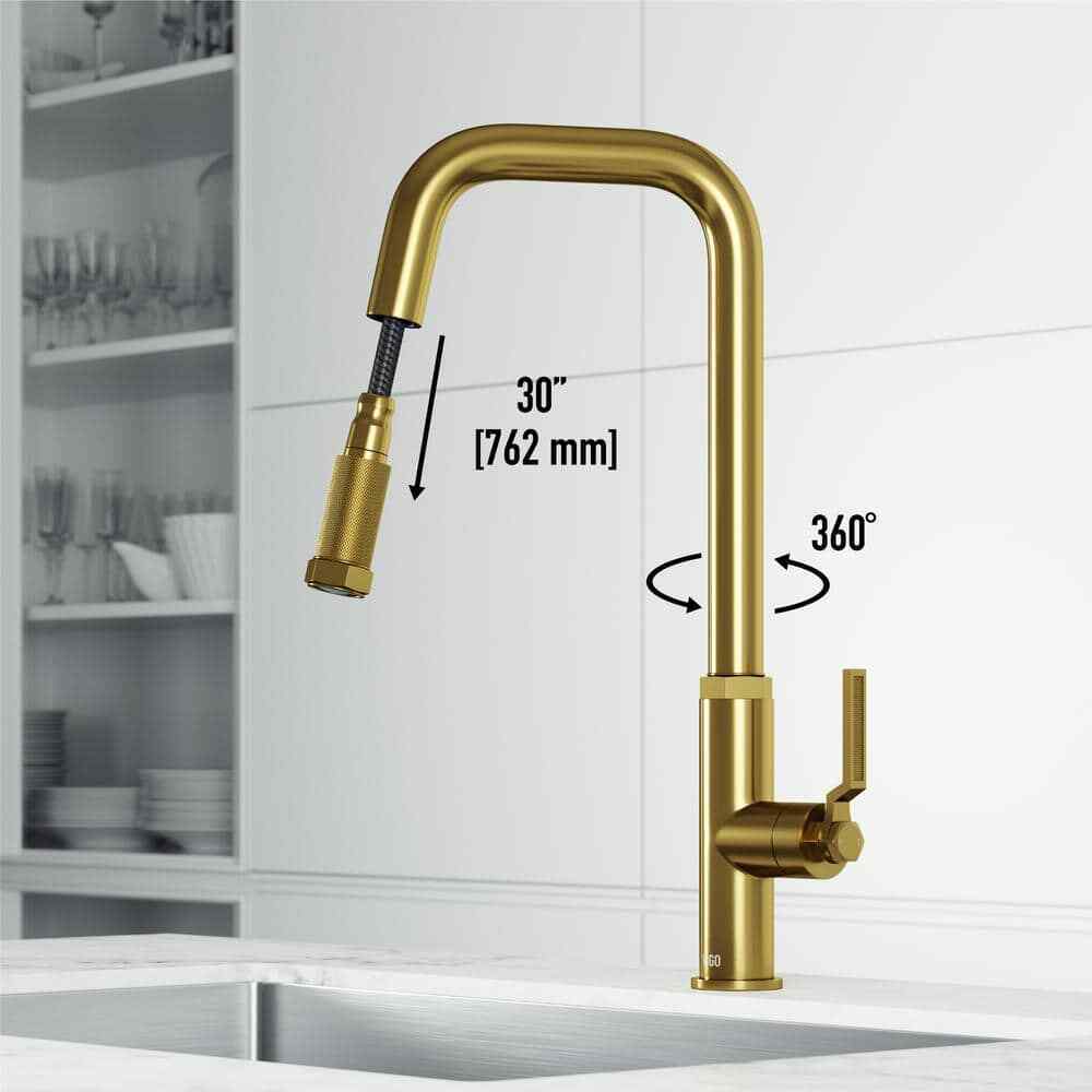 VIGO Hart Angular Single Handle Pull-Down Kitchen Faucet in Matte Brushed Gold