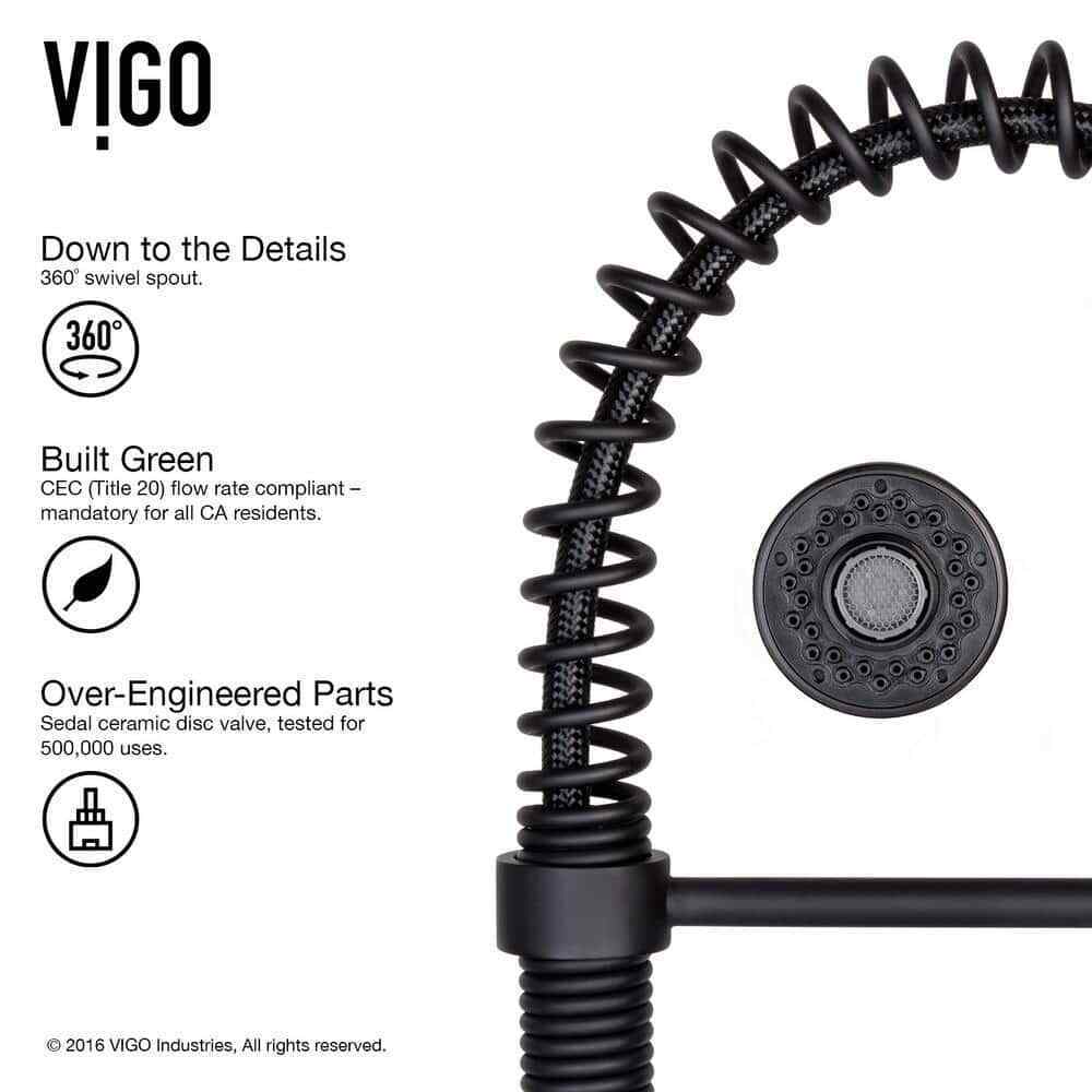 VIGO Edison Single Handle Pull-Down Sprayer Kitchen Faucet Set in Matte Black