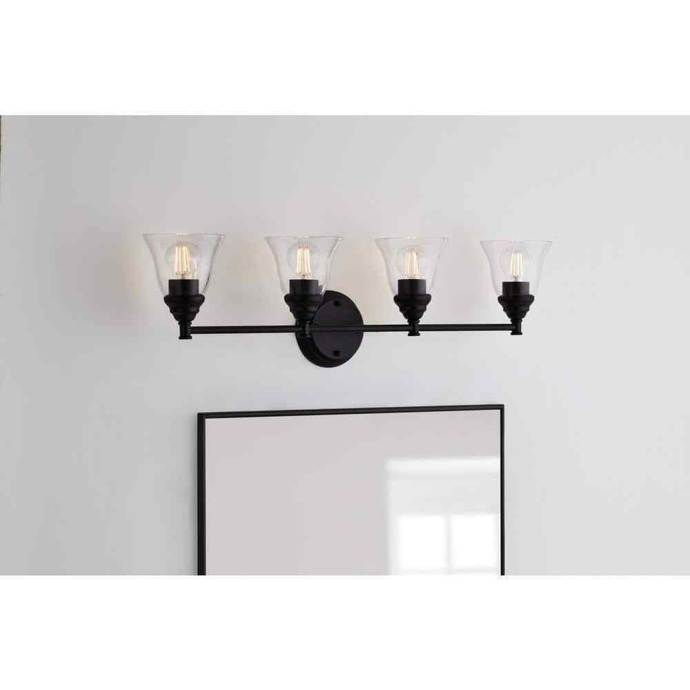 Hampton Bay 32.25 in. Marsden 4-Light Matte Black Vanity Light w/ Clear Glass