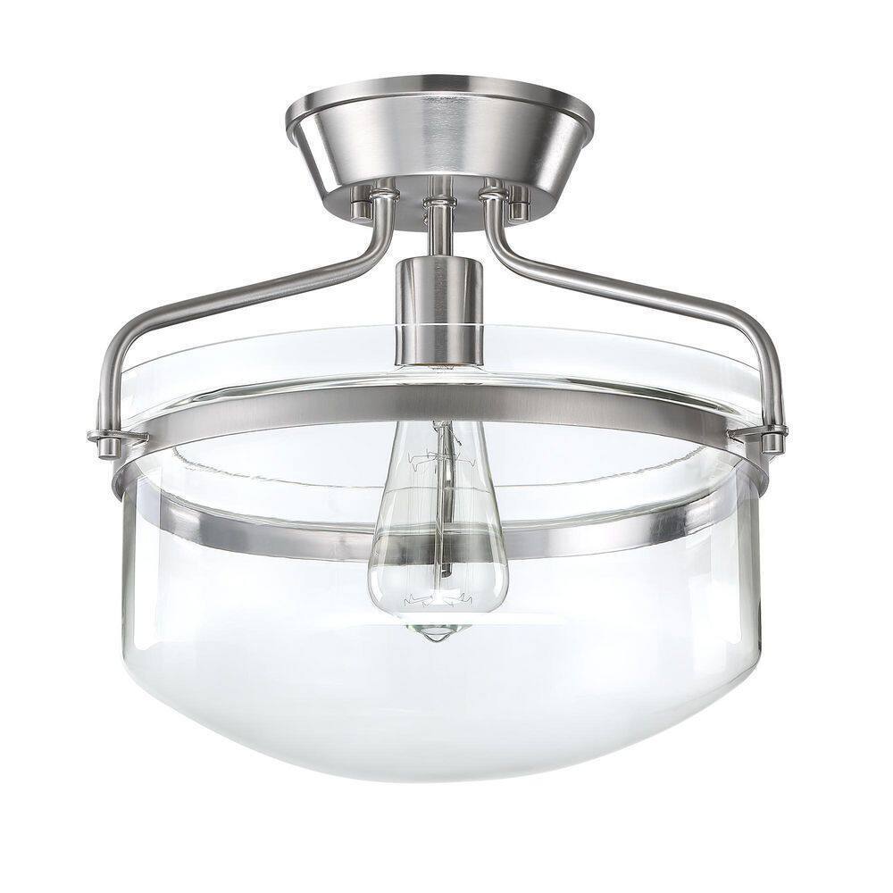 Hukoro Oro 13.4 in. 1-Light Semi Flush Mount with Brush Nickle Finish