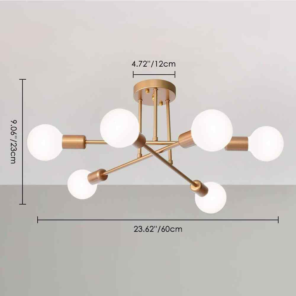 RRTYO Elektra 23.62 in. 6-Light Champagne Gold Semi-Flush Mount