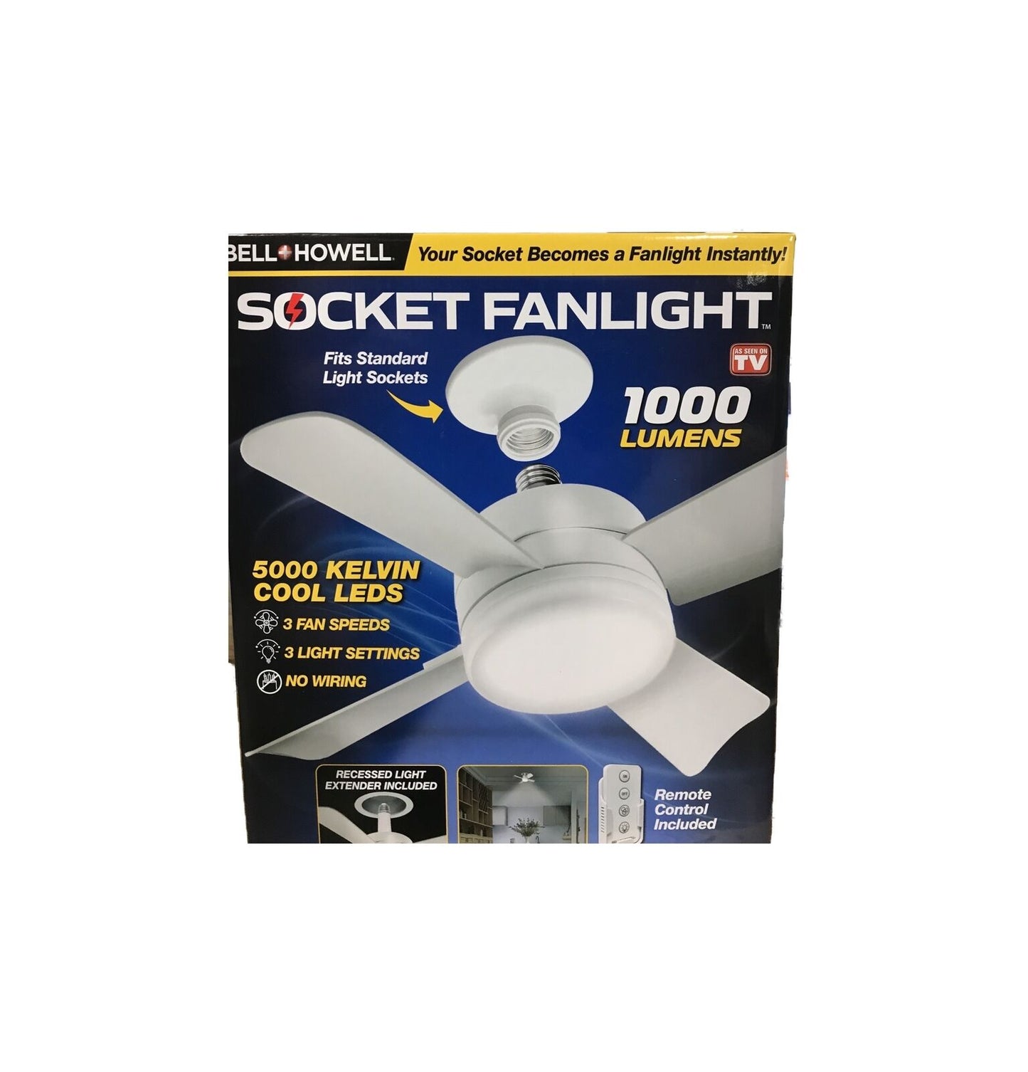 Bell + Howell 15.7 in. Indoor White Ceiling Fan with Remote LED Light Socket