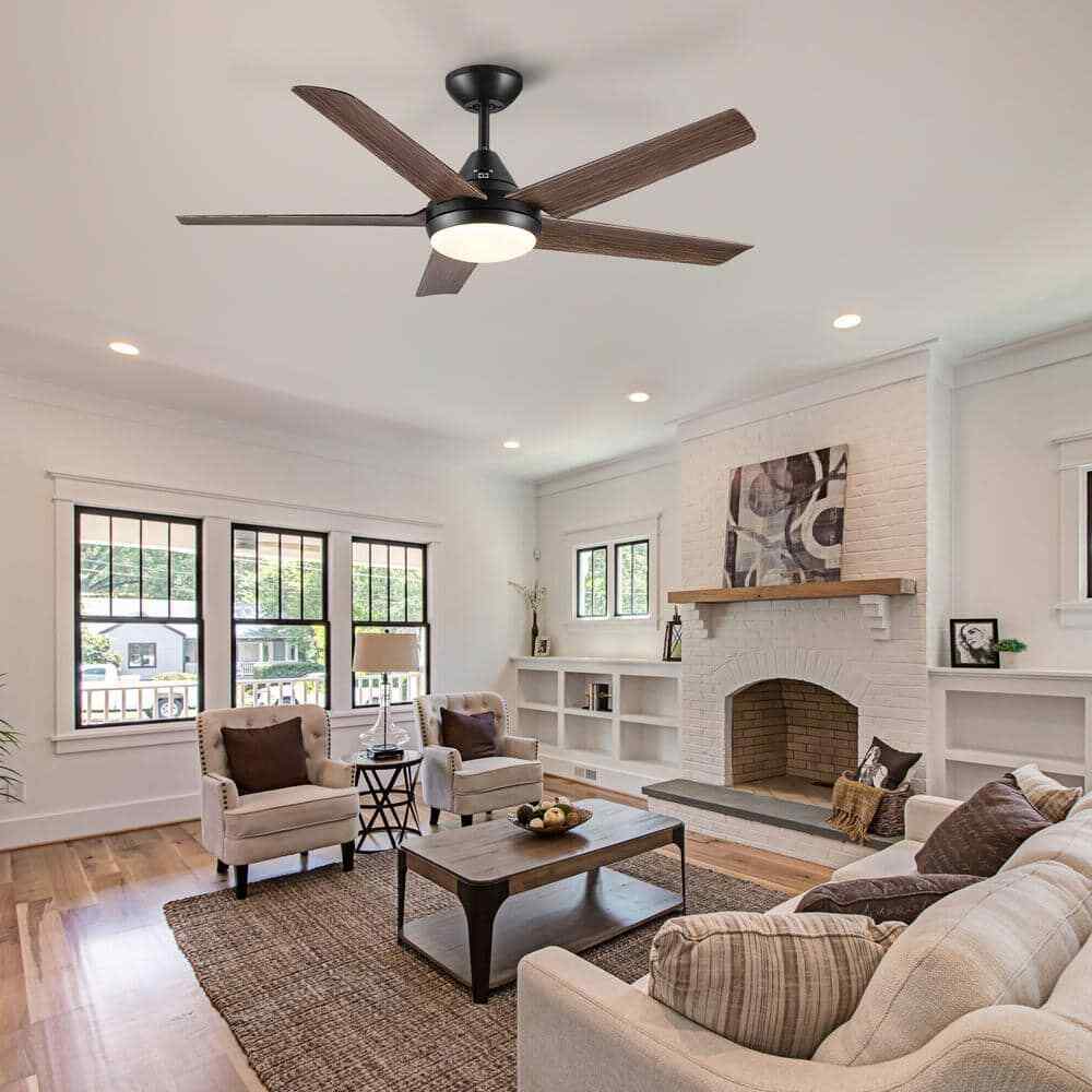 YUHAO Modern Farmhouse 48 in. Indoor Black Brown Ceiling Fan