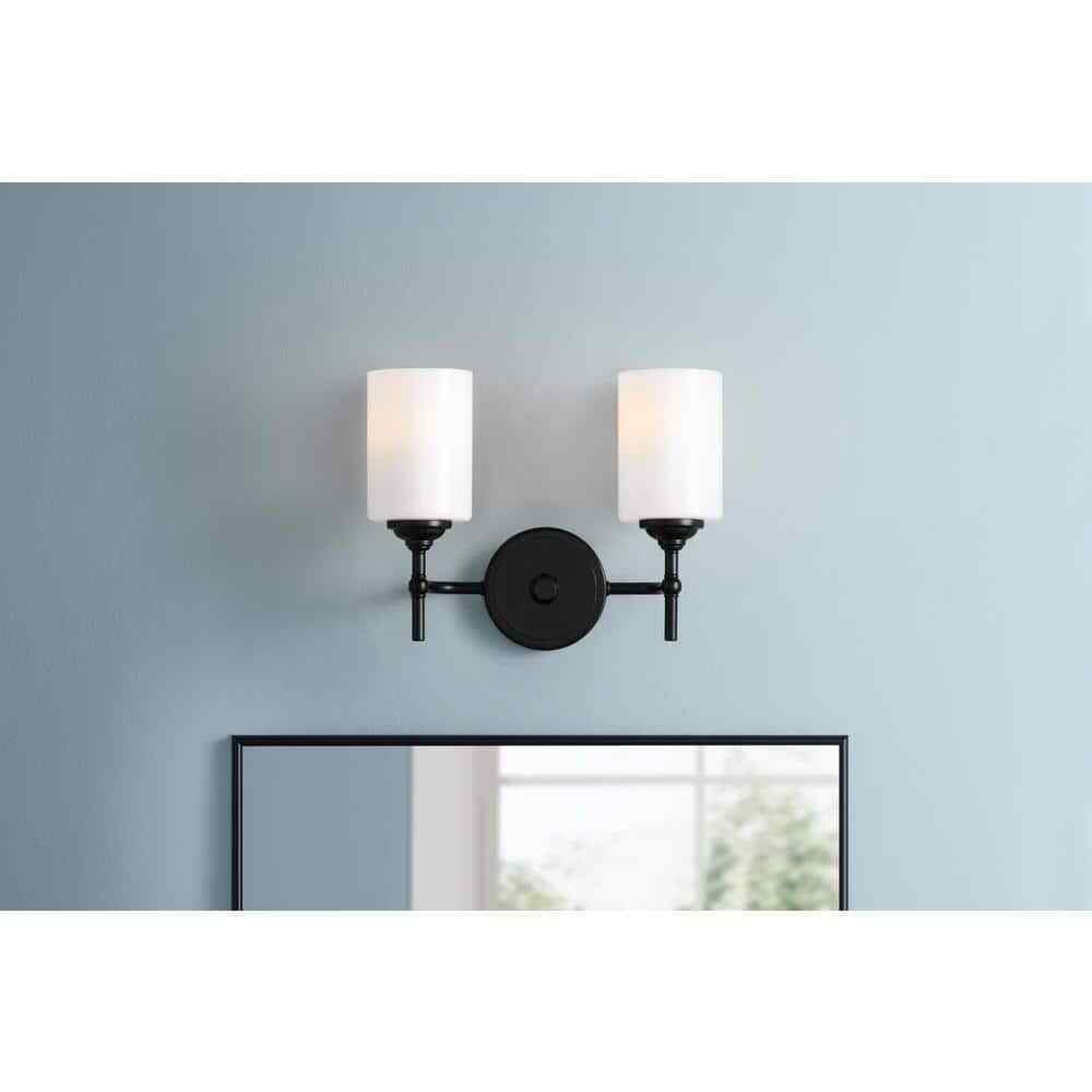 Home Decorators Collection Ayelen 13.5 in. 2-Light Matte Black Vanity Light