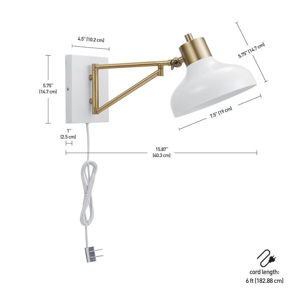Globe Electric Campbell White and Brass Swing Arm Wall Sconce