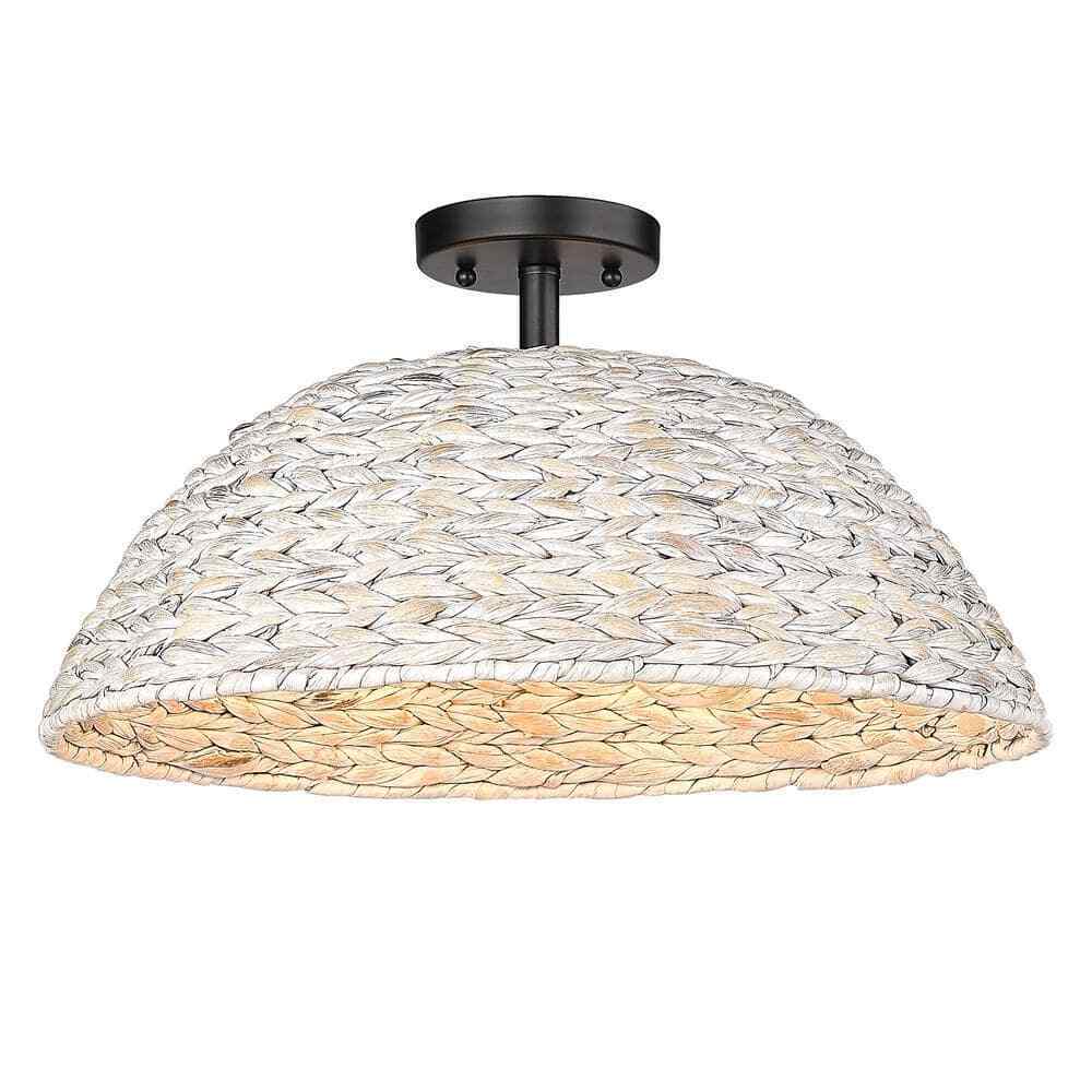 Golden Lighting Rue 18.75 in. 3-Lights Matte Black Semi-Flush Mount