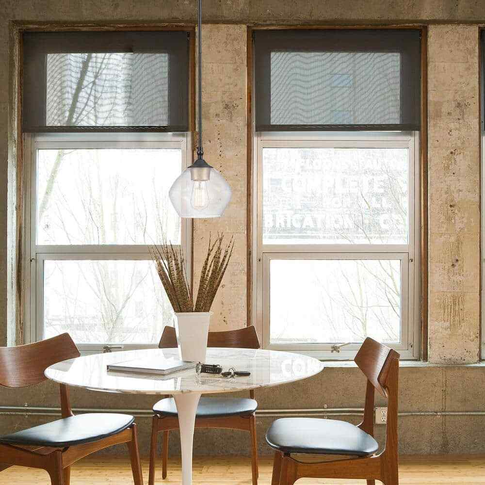 Globe Electric Harrow 1-Light Matte Black Pendant with Clear Glass Shade 60312