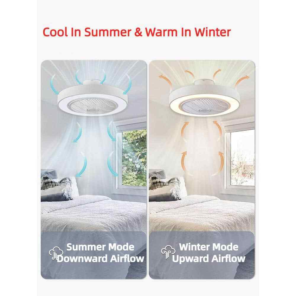 TOZING LED Indoor White Dimmable Matte Modern Cage Ceiling Fan Light w/ Remote