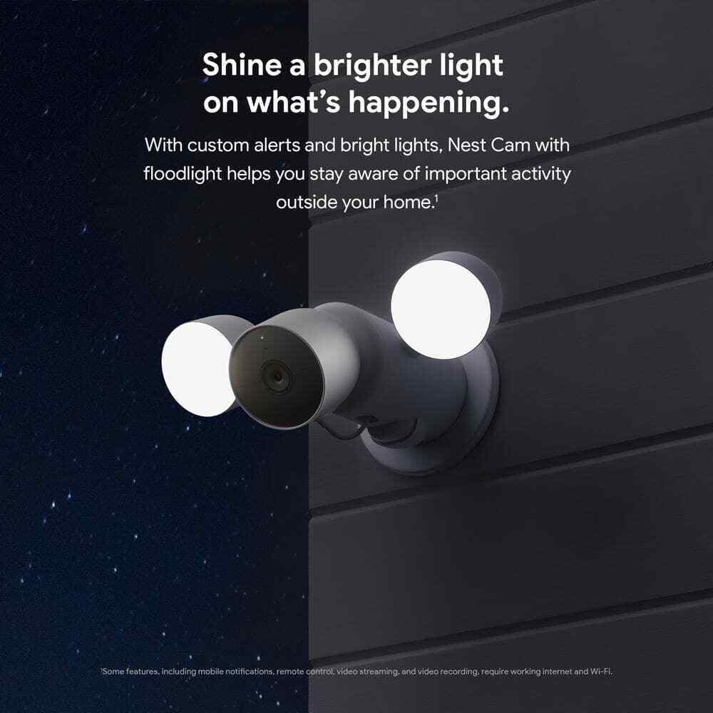 Google Nest Cam with Floodlight - Wired Outdoor Smart Home Security Camera