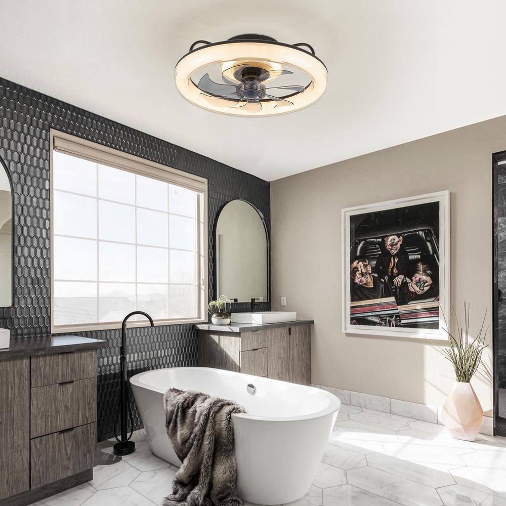 ANTOINE 20 in. Indoor Black Ceiling Fan w/ LED Dimmable Light Low Profile Flush