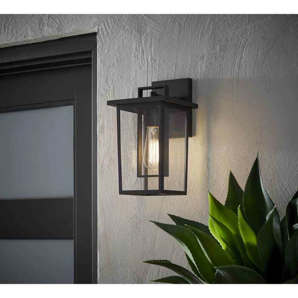 Hampton Bay Keswick Modern 1-Light Matte Black Hardwired Outdoor Wall Sconce