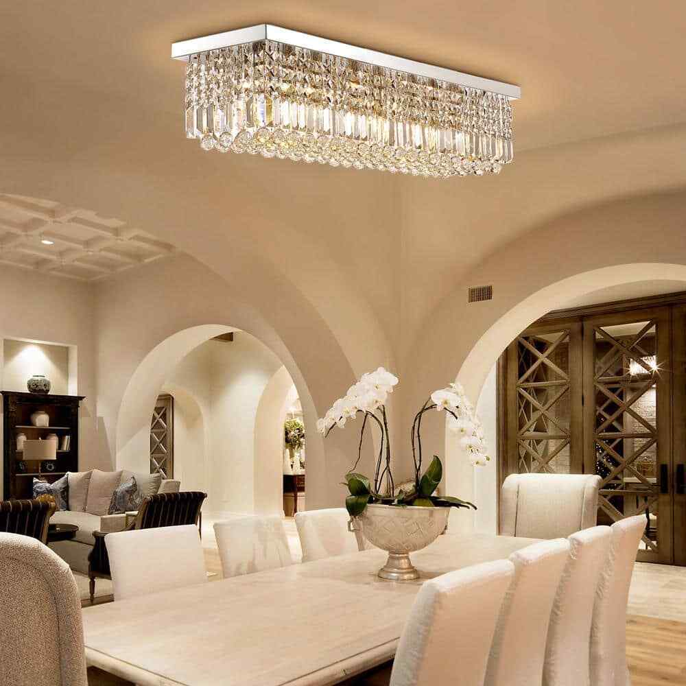 SILJOY 40 in. Modern 8-Light Rectangle Crystal Chandelier Ceiling Light Fixture