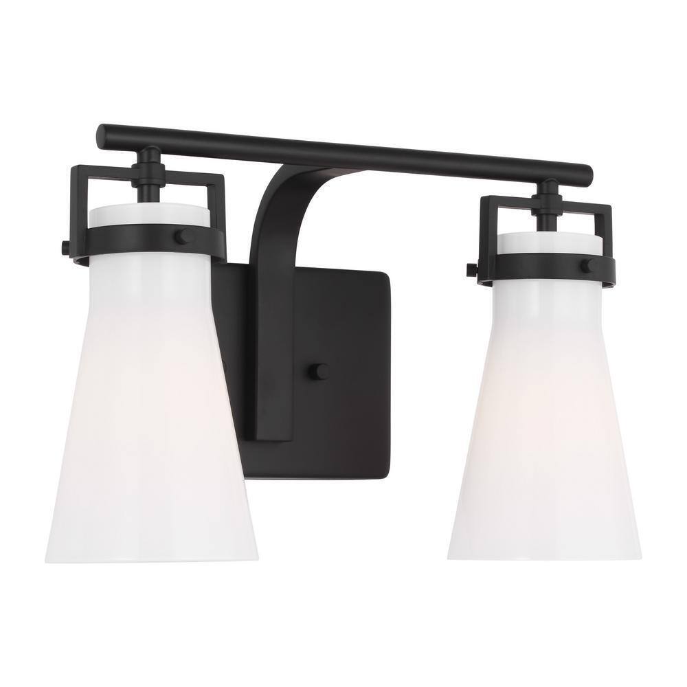 Home Decorators Clermont 14.75 in. 2-Light Matte Black Bathroom Vanity Light