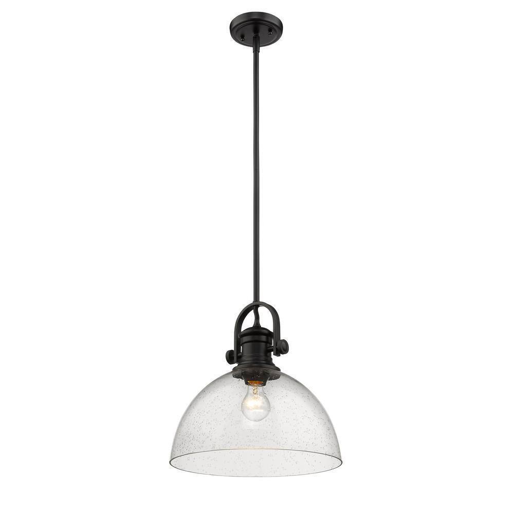 Golden Lighting Hines 1-Light Black and Seeded Glass Pendant 3118-L BLK-SD
