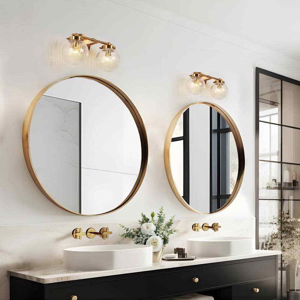 LNC Modern 14 in. 2-Light Plated Brass Bathroom Vanity Light LBNFJQ235W238C