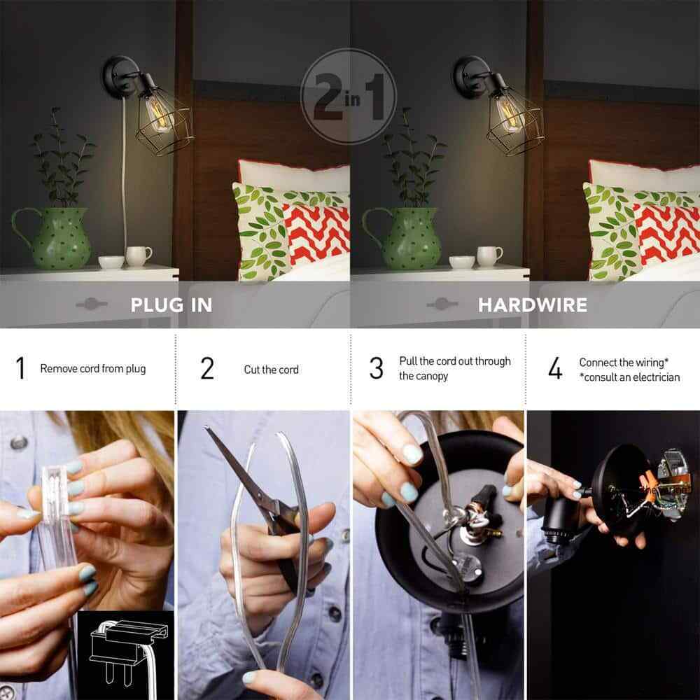 Globe Electric Evans 1-Light Matte Black Plug-In or Hardwire Wall Sconce