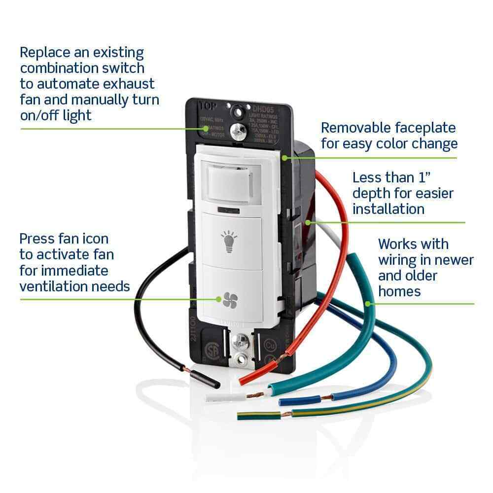 Leviton Decora In-Wall Combination Humidity Sensor Fan Control w/Light Switch