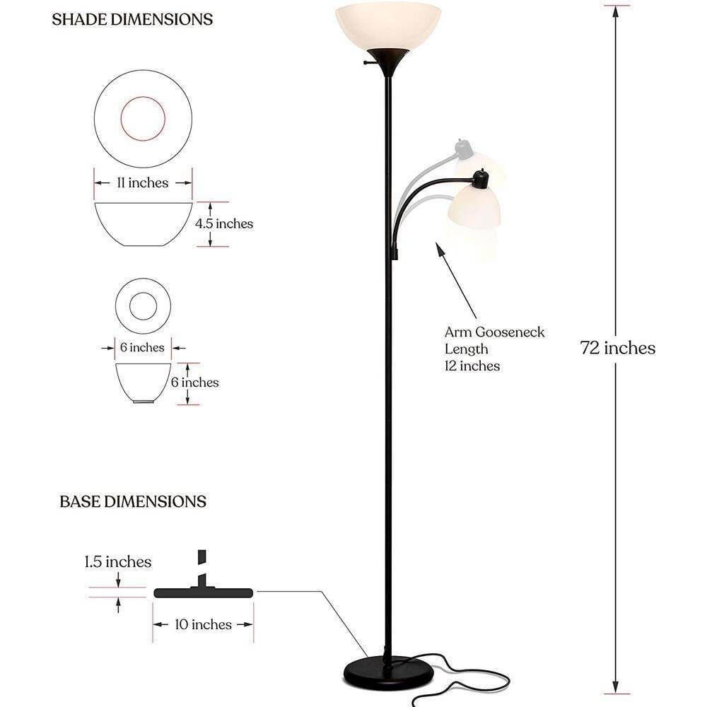 Brightech Sky Dome 72 in. Classic Black 2-Light 3-Way Dimming LED Floor Lamp
