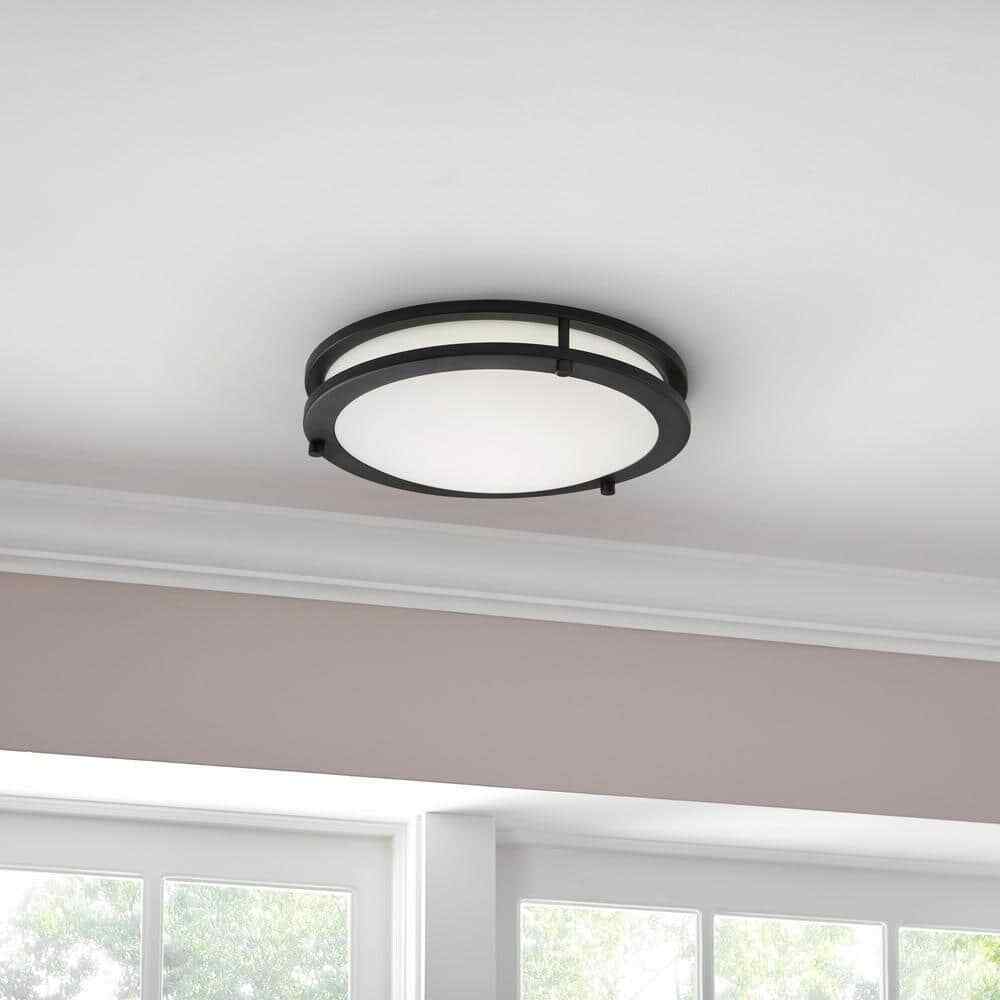 Hampton Bay Flaxmere 12 in. Matte Black Integrated LED Flush Mount Ceiling Light