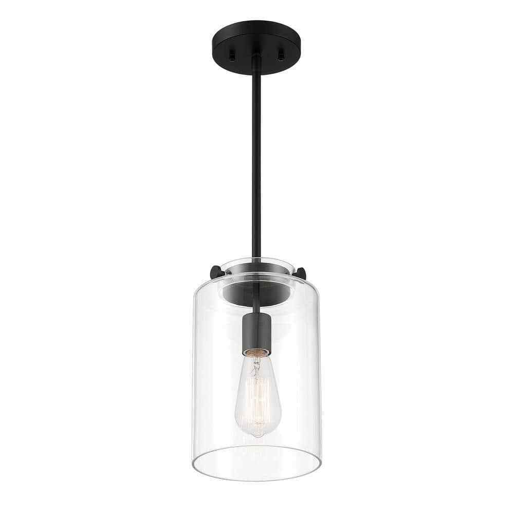 Hampton Bay Mullins 6.75 in. 1-Light Coal Mini Pendant Hanging Light