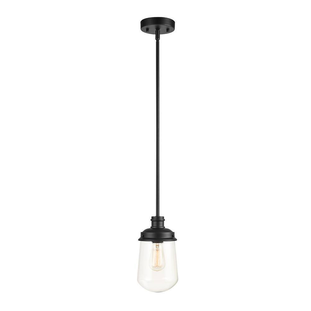 Globe Electric Abraham 1-Light Matte Black Pendant Light with Clear Glass Shade