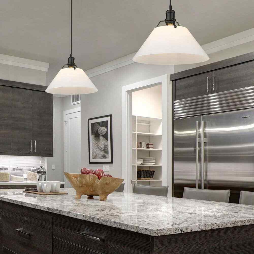 Golden Lighting Orwell Matte Black Standard Pendant Light with Opal Glass Shade