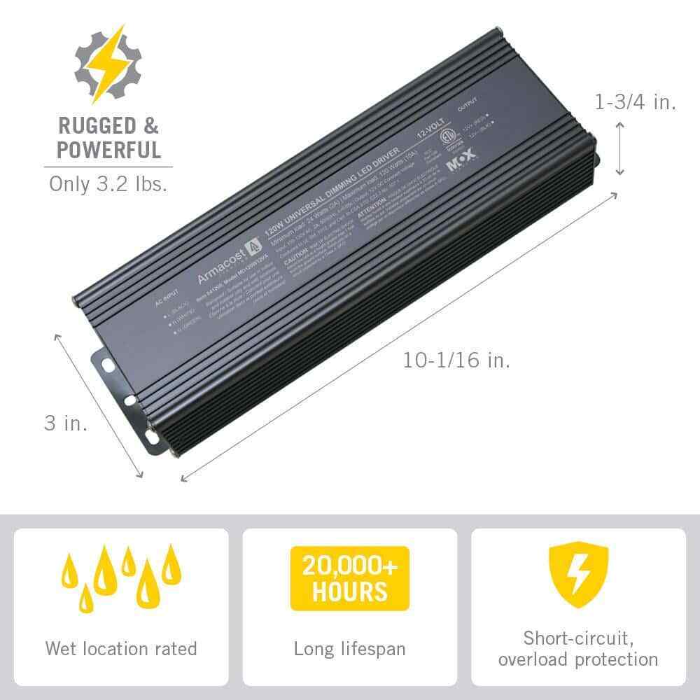 Armacost Black LED Dimming Driver 120-Watt12-Volt DC Power Supply Transformer