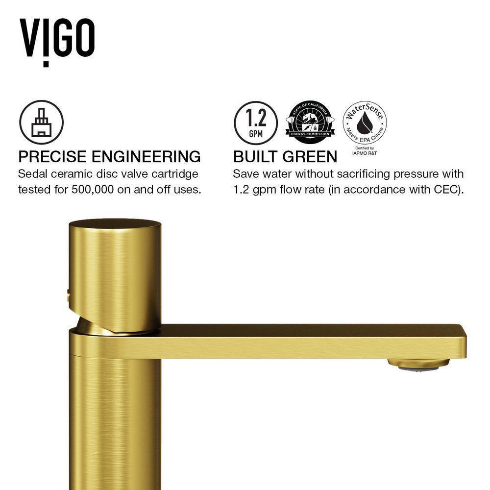 VIGO Gotham Single Handle Single-Hole Bathroom Vessel Faucet, Matte Brushed Gold
