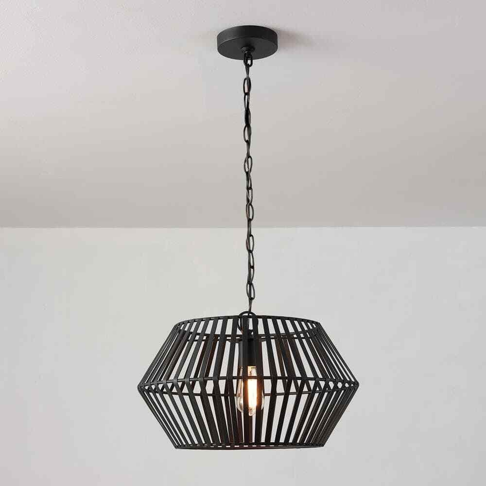 Globe Electric Juliet 1-Light Matte Black Chandelier with Caged Metal Shade