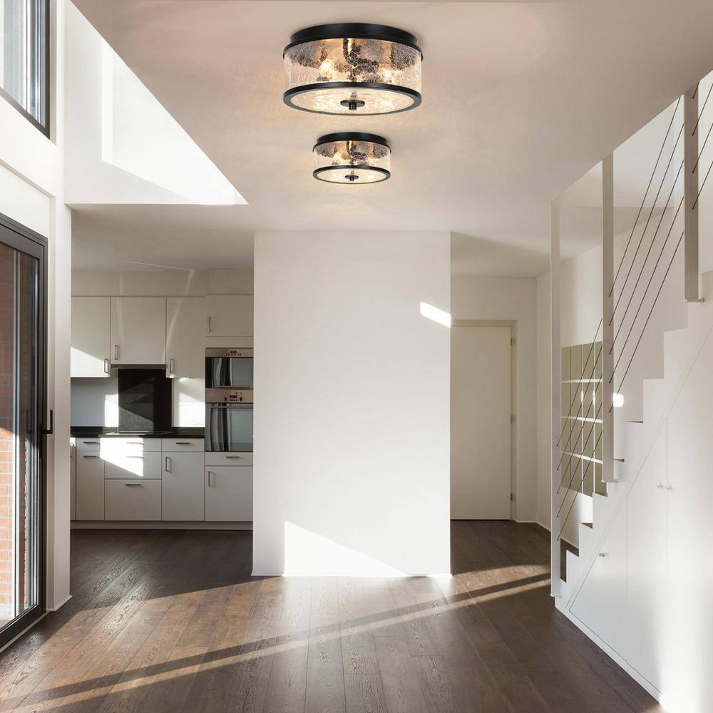 Zevni Modern 12 in. 3-Light Black Flush Mount Light Farmhouse Brass Ceiling