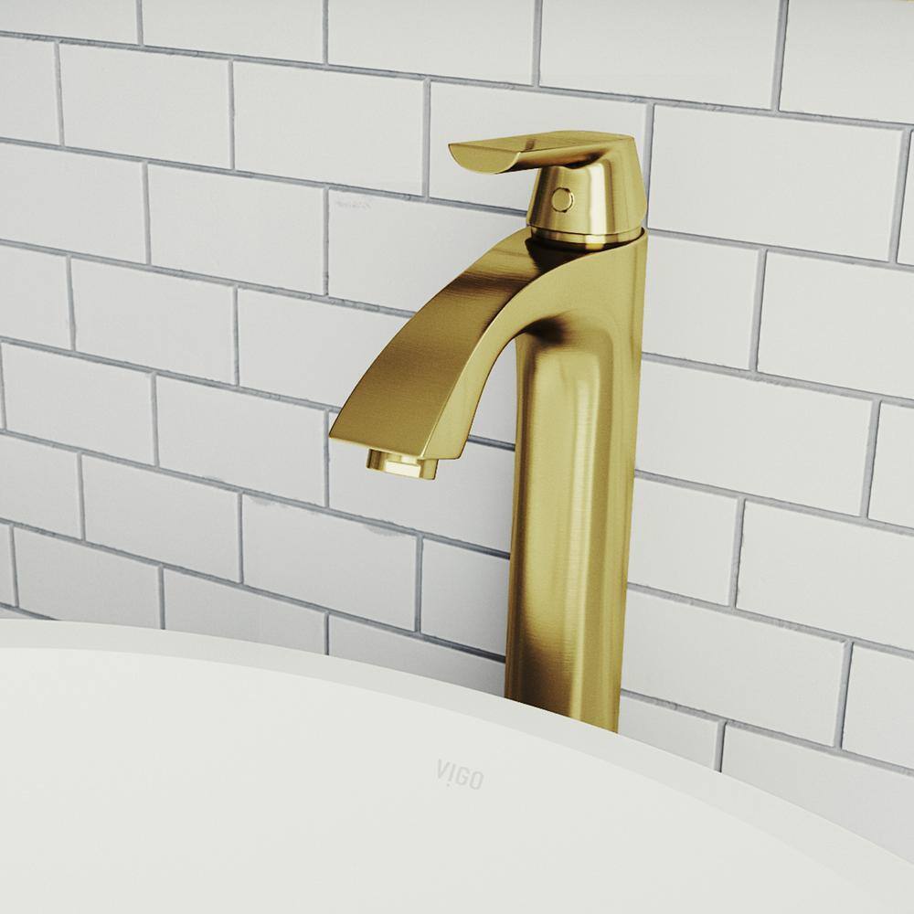VIGO Linus Single Handle Single-Hole Bathroom Vessel Faucet Matte Brushed Gold