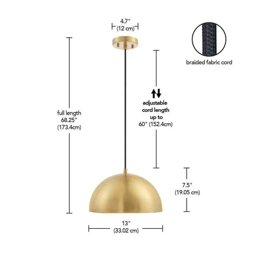Novogratz x Globe Electric Hazel 1-Light Matte Brass Shaded Pendant Light
