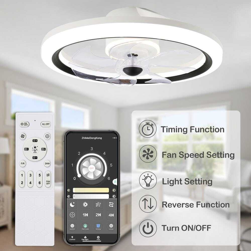 Bella DepotLED White Ceiling Fan DC Motor Light w/ Dimmable Light and Remote