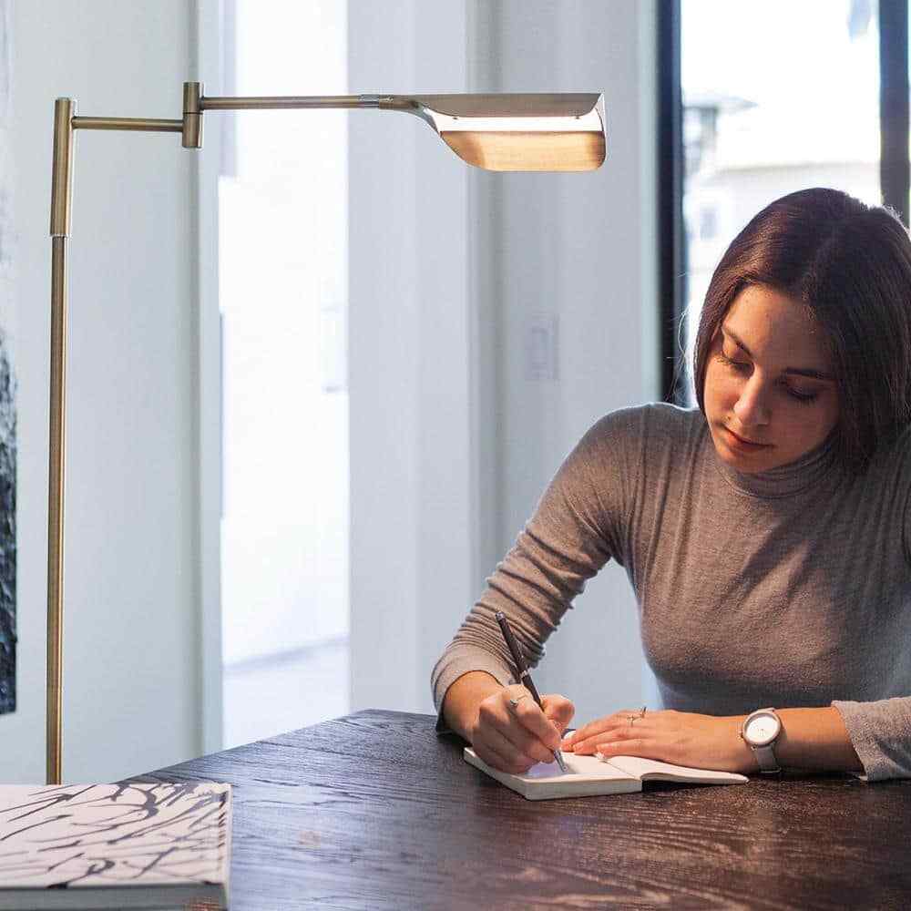 Brightech Leaf 53 in. Antique Brass Dimming LED Floor Lamp w/ Brass Metal Shade