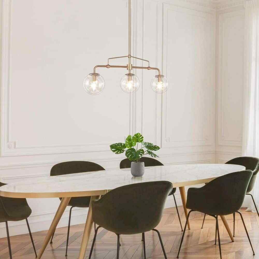 Uolfin Gold Globe Island Chandelier Naomi 25.5 in. 3-Light Linear Dining Pendant