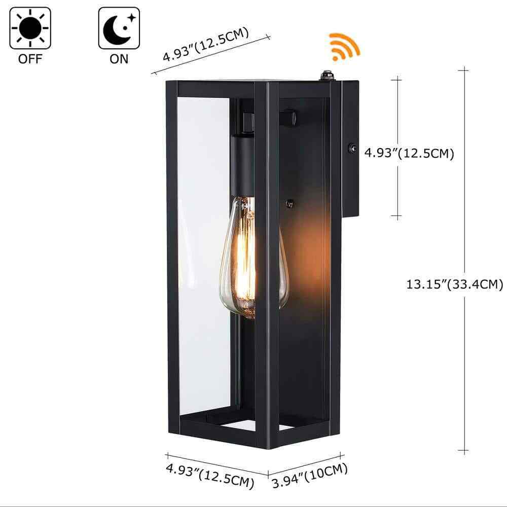 Hukoro Cali utdoor Dusk-To-Dawn Sensor Wall Light w/ Black Finish Glass Shade