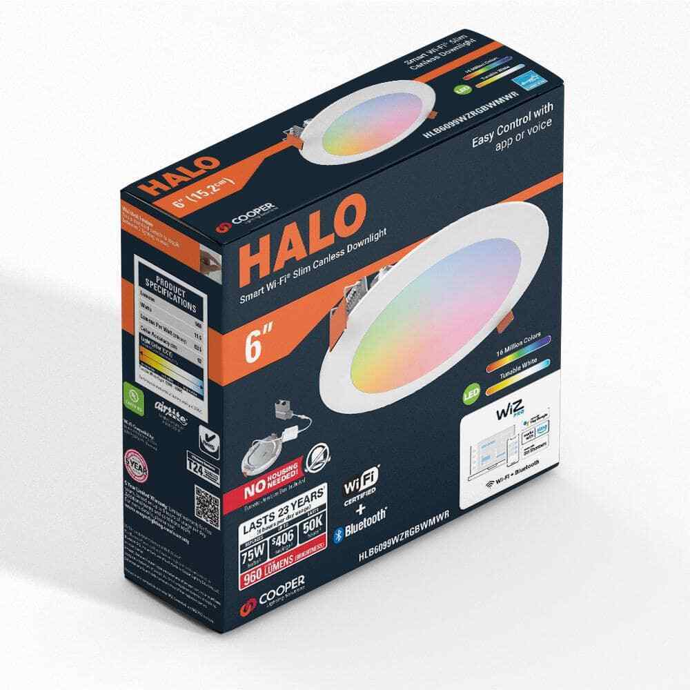 HALO HLB 6 in. Color and Tunable White Slim Smart Wi-Fi LED Recessed Downlight