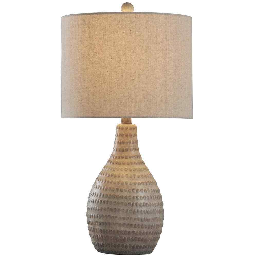 StyleCraft 25.5 in. French Oak Table Lamp with White Hardback Fabric Shade