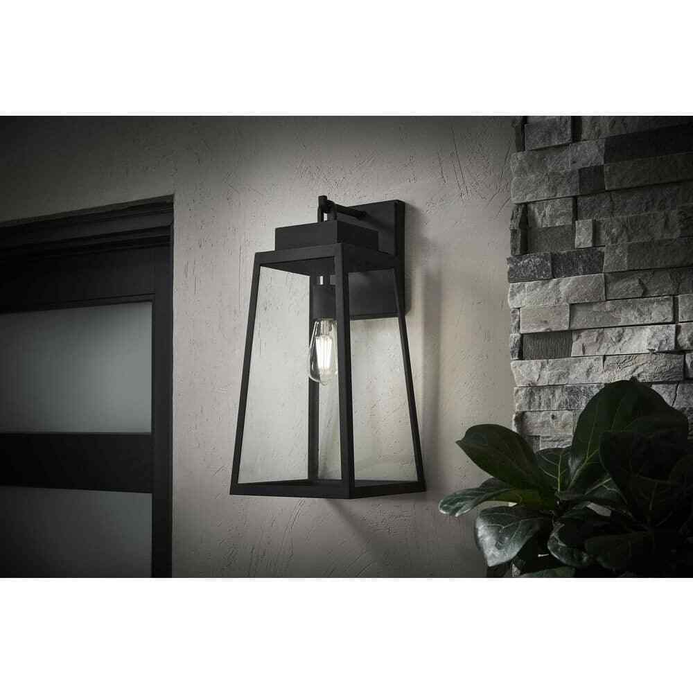 Hampton Bay Corbin Large 20 in. Modern Black Outdoor Tapered Wall Lantern Sconce