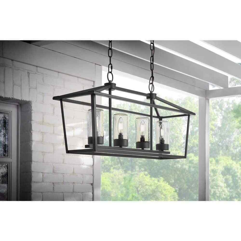 Home Decorators Jill 4-Light Textured Black Linear Chandelier 81010000048638