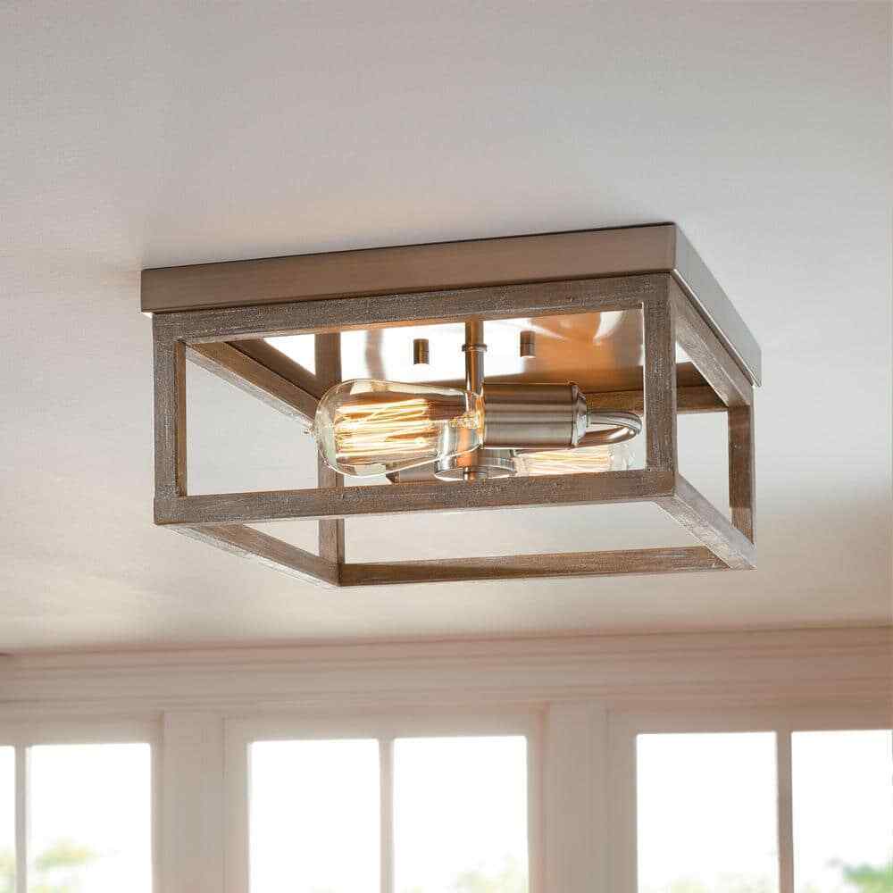 Hampton Bay Boswell Quarter 12 in. 2-Light Brushed Nickel Coastal Flush Mount