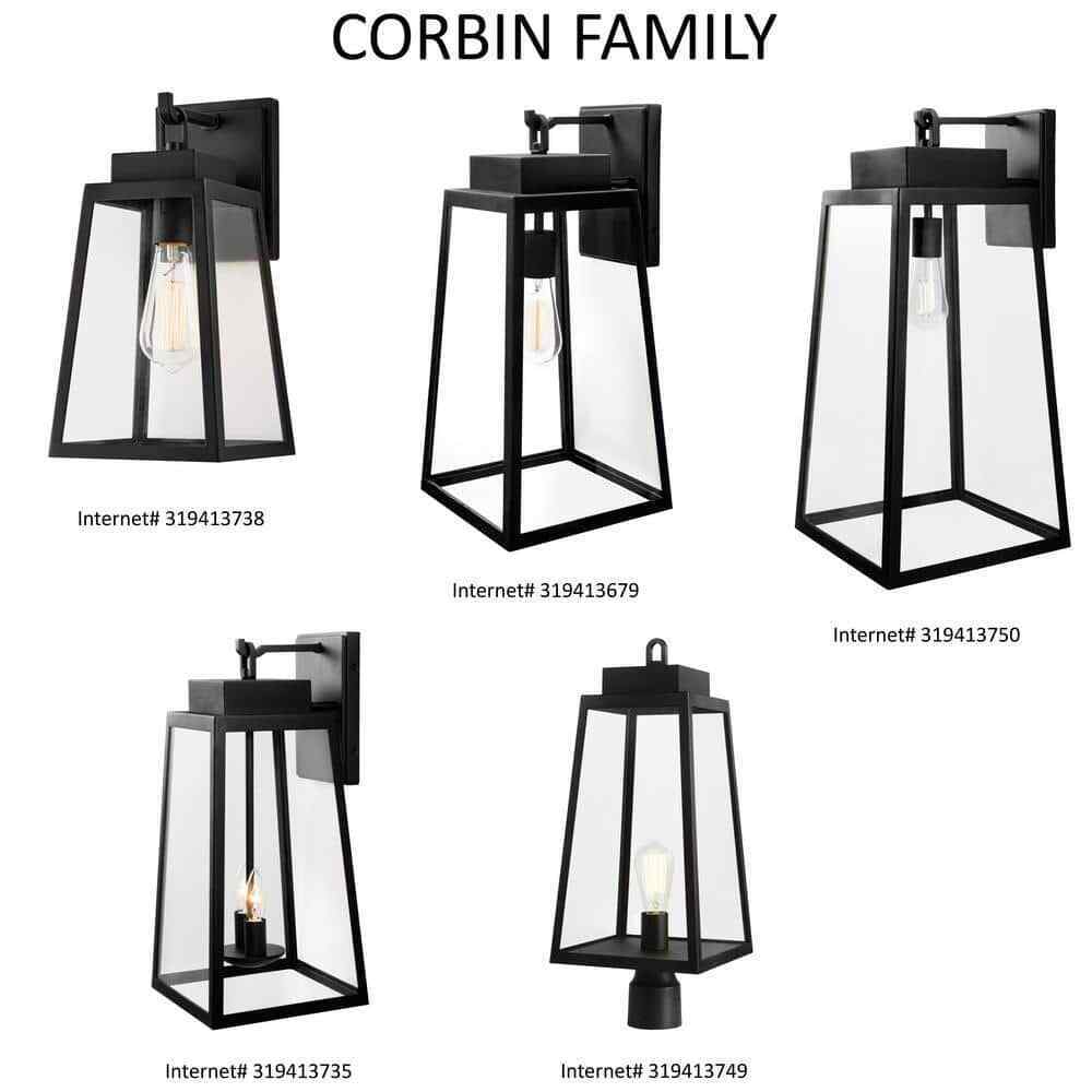 Hampton Bay Corbin Large 20 in. Modern Black Outdoor Tapered Wall Lantern Sconce