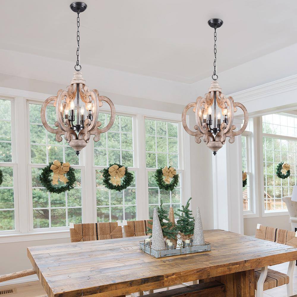 Bella Depot 6-Light Weathered Wood Cottage Chic Crown Chandelier