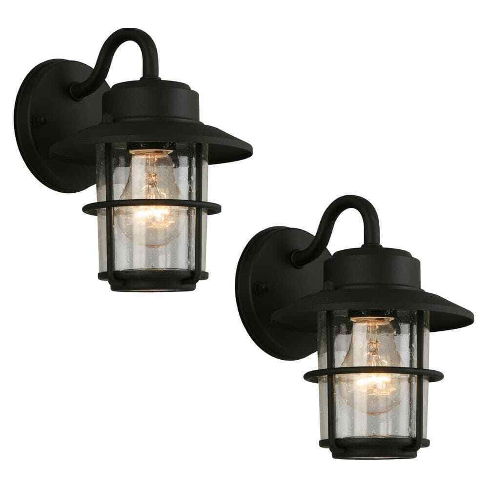 Hampton Bay 1-Light Black Outdoor Wall Lantern Sconce 2-Pack JBO1691A-4