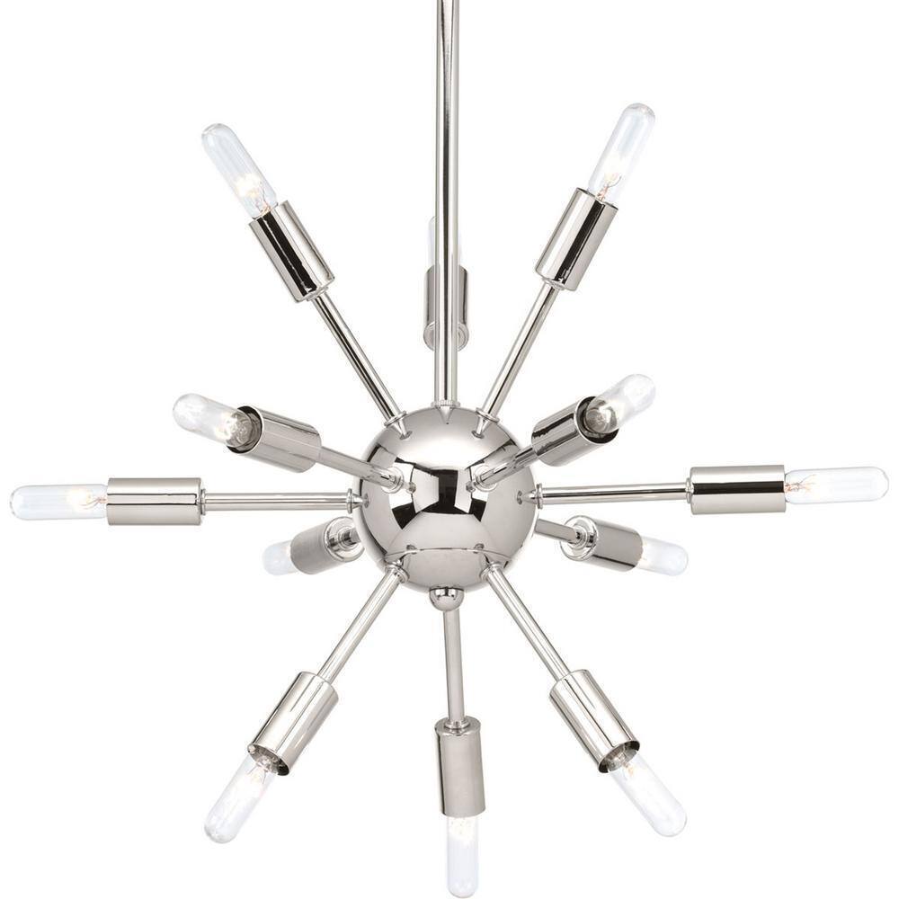 Progress Lighting Ion Collection 12-Light Polished Nickel Modern Chandelier