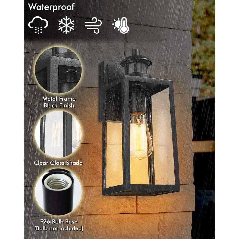 JAZAVA 1-Light Black Dusk to Dawn Motion Sensing Outdoor Lantern Light Sconce