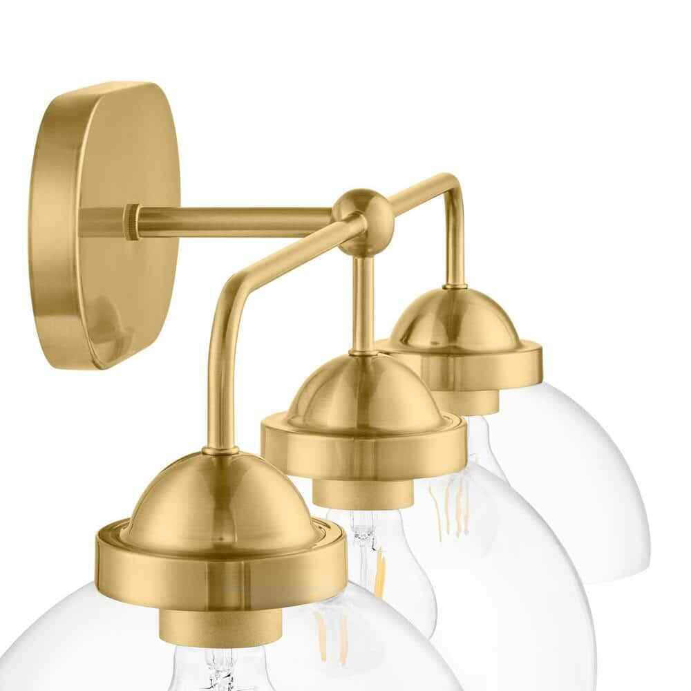 Home Decorators Lowry 30 in. 3-Light Brushed Gold Vanity Light w/ Glass Shades