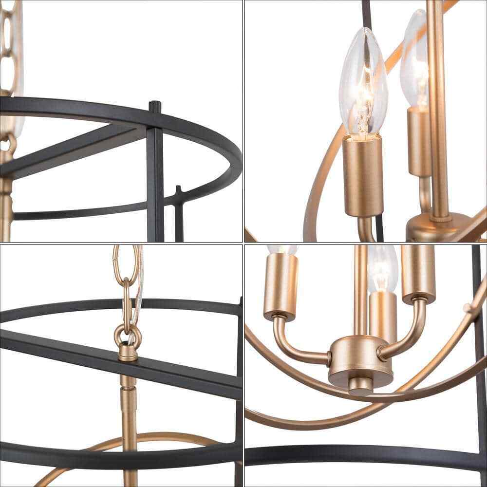 LNC Gold/Black Drum Candlestick 3-Light Transitional Cylinder Cage Pendant Light
