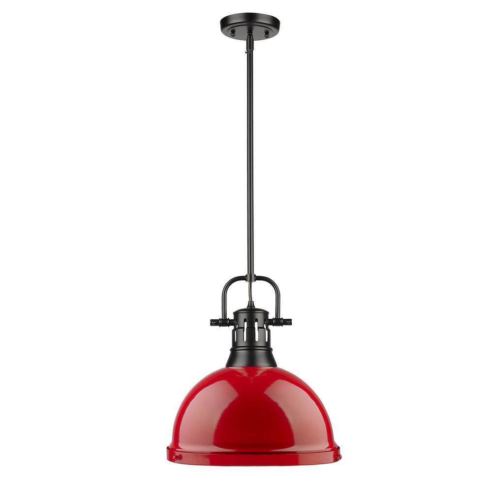 Golden Lighting Duncan 1-Light Black Pendant and Rod with Red Shade