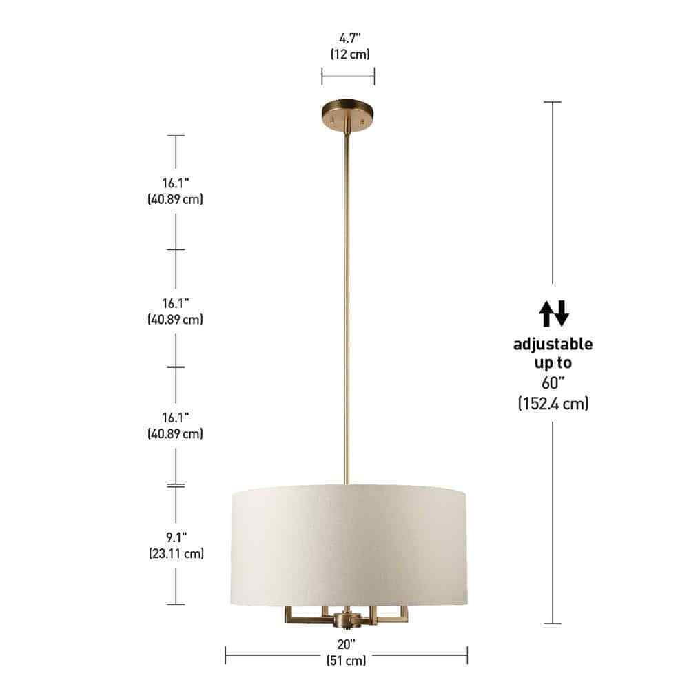 Globe Electric Emery 4-Light Matte Brass Pendant Light with Beige Fabric Shade